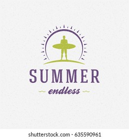 Summer holidays poster design on textured background vector illustration. Typography label or badge retro style for greeting card or advertising design.