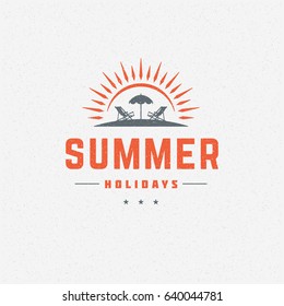 Summer holidays poster design on textured background vector illustration. Typography label or badge retro style for greeting card or advertising design.