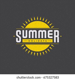 Summer holidays poster design on textured background vector illustration. Typography label or badge retro style for greeting card or advertising design.