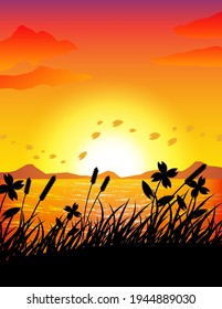 Summer Holidays poster, Ocean and sunset background. Vector illustration.

