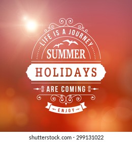 Summer holidays poster on sunset blurred vector background