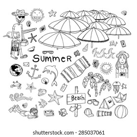 summer holidays. Poster on tropical beach background. 