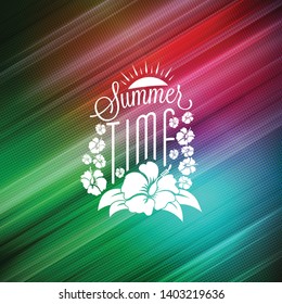 Summer holidays poster. Typographic summer badge on the colorful retro background. Vector illustration