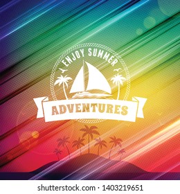 Summer holidays poster. Typographic summer badge on the colorful retro background. Vector illustration