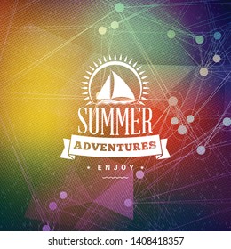 Summer holidays poster. Typographic summer badge on the colorful retro background. Vector illustration