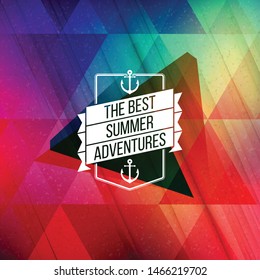 Summer holidays poster. Typographic summer badge on the colorful retro background. Vector illustration