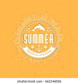 Summer holidays poster. Typography retro style badge. Vector illustration on textured background