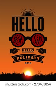 Summer holidays poster. Vector typography design on sunset background. Eps 10.