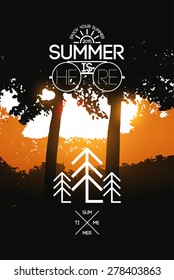 Summer holidays poster. Vector typography design on sunset background. Eps 10.