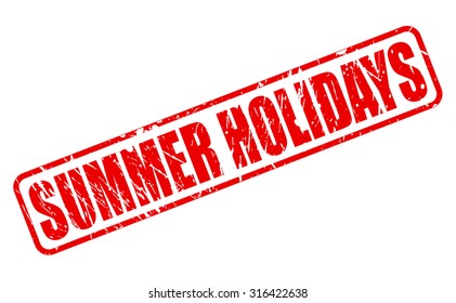 Summer Holidays red stamp text on white