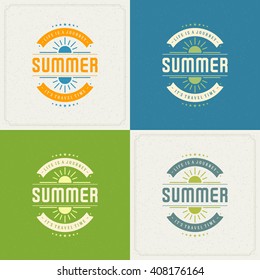 Summer Holidays Retro Typography Labels or Badges Design and Vector Backgrounds for Party Posters Flyers and Greeting Cards. Textured Backdrop.