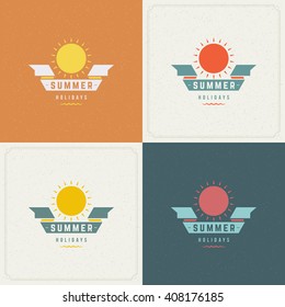 Summer Holidays Retro Typography Labels or Badges Design and Vector Backgrounds for Party Posters Flyers and Greeting Cards. Textured Backdrop.