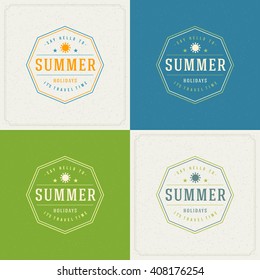 Summer Holidays Retro Typography Labels or Badges Design and Vector Backgrounds for Party Posters Flyers and Greeting Cards. Textured Backdrop.