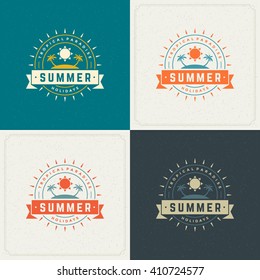 Summer Holidays Retro Typography Labels or Badges Design and Vector Backgrounds for Party Posters Flyers and Greeting Cards. Textured Backdrop.