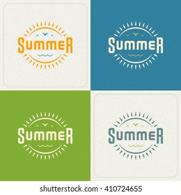 Summer Holidays Retro Typography Labels or Badges Design and Vector Backgrounds for Party Posters Flyers and Greeting Cards. Textured Backdrop.