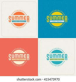 Summer Holidays Retro Typography Labels or Badges Design and Vector Backgrounds for Party Posters Flyers and Greeting Cards. Textured Backdrop.