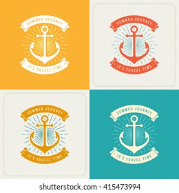 Summer Holidays Retro Typography Labels or Badges Design and Vector Backgrounds for Party Posters Flyers and Greeting Cards. Textured Backdrop.