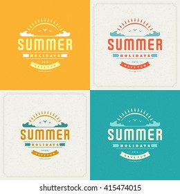 Summer Holidays Retro Typography Labels or Badges Design and Vector Backgrounds for Party Posters Flyers and Greeting Cards. Textured Backdrop.