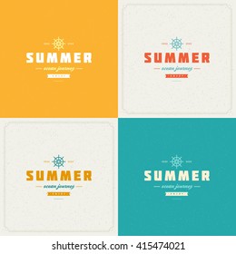 Summer Holidays Retro Typography Labels or Badges Design and Vector Backgrounds for Party Posters Flyers and Greeting Cards. Textured Backdrop.