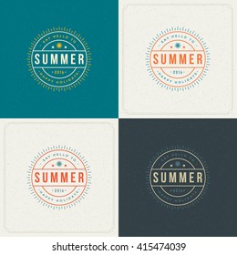 Summer Holidays Retro Typography Labels or Badges Design and Vector Backgrounds for Party Posters Flyers and Greeting Cards. Textured Backdrop.
