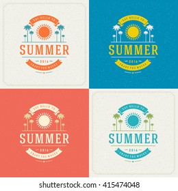 Summer Holidays Retro Typography Labels or Badges Design and Vector Backgrounds for Party Posters Flyers and Greeting Cards. Textured Backdrop.