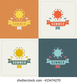 Summer Holidays Retro Typography Labels or Badges Design and Vector Backgrounds for Party Posters Flyers and Greeting Cards. Textured Backdrop.