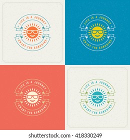 Summer Holidays Retro Typography Labels or Badges Design and Vector Backgrounds for Party Posters Flyers and Greeting Cards. Textured Backdrop.
