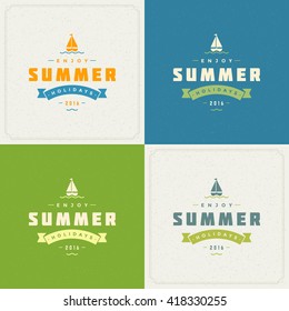 Summer Holidays Retro Typography Labels or Badges Design and Vector Backgrounds for Party Posters Flyers and Greeting Cards. Textured Backdrop.