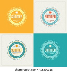 Summer Holidays Retro Typography Labels or Badges Design and Vector Backgrounds for Party Posters Flyers and Greeting Cards. Textured Backdrop.