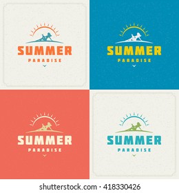 Summer Holidays Retro Typography Labels or Badges Design and Vector Backgrounds for Party Posters Flyers and Greeting Cards. Textured Backdrop.