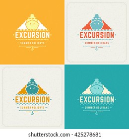 Summer Holidays Retro Typography Labels or Badges Design and Vector Backgrounds for Party Posters Flyers