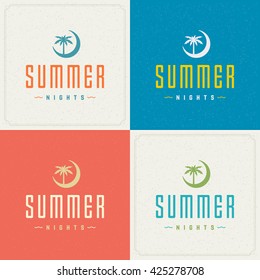 Summer Holidays Retro Typography Labels or Badges Design and Vector Backgrounds for Party Posters Flyers