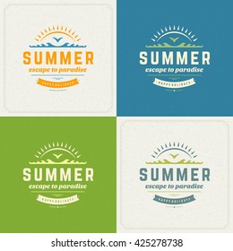 Summer Holidays Retro Typography Labels or Badges Design and Vector Backgrounds for Party Posters Flyers