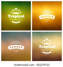 Summer Holidays Retro Typography Labels or Badges Design and Vector Backgrounds.