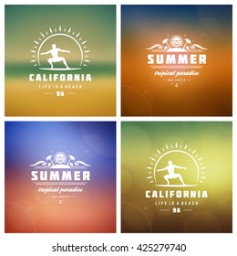 Summer Holidays Retro Typography Labels or Badges Design and Vector Backgrounds.