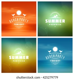 Summer Holidays Retro Typography Labels or Badges Design and Vector Backgrounds.