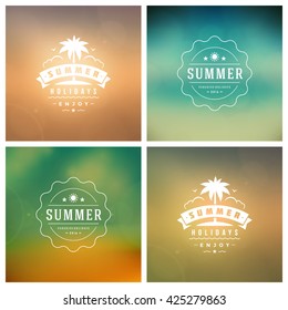 Summer Holidays Retro Typography Labels or Badges Design and Vector Backgrounds.