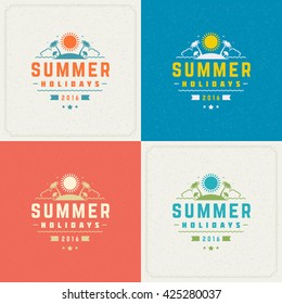 Summer Holidays Retro Typography Labels or Badges Design and Vector Backgrounds for Party Posters Flyers