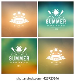 Summer Holidays Retro Typography Labels or Badges Design and Vector Backgrounds.