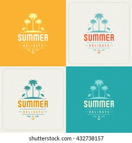 Summer Holidays Retro Typography Labels or Badges Design and Vector Backgrounds for Party Posters Flyers