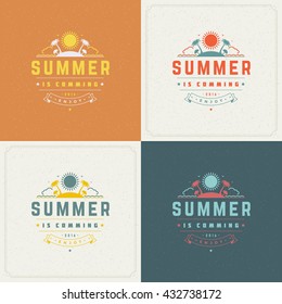 Summer Holidays Retro Typography Labels or Badges Design and Vector Backgrounds for Party Posters Flyers