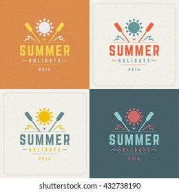 Summer Holidays Retro Typography Labels or Badges Design and Vector Backgrounds for Party Posters Flyers