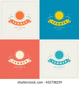 Summer Holidays Retro Typography Labels or Badges Design and Vector Backgrounds for Party Posters Flyers