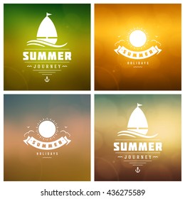 Summer Holidays Retro Typography Labels or Badges Design and Vector Backgrounds.