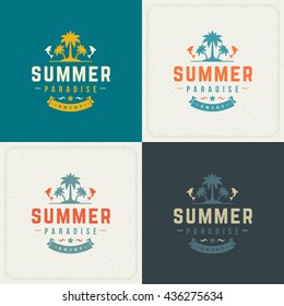 Summer Holidays Retro Typography Labels or Badges Design and Vector Backgrounds for Party Posters Flyers