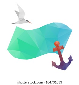 Summer holidays sea wave triangle shape background, vector illustration