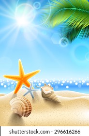 Summer holidays - seashell on tropical sand