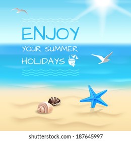 Summer holidays seaside beach background enjoy your summer holidays layout vector illustration