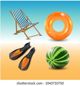 Summer holidays seaside beach icons set isolated vector illustration
