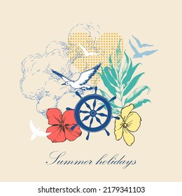 Summer holidays seasonal card composition using marine elements
